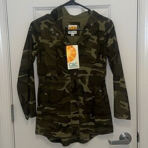 C&C California Girls Utility Jacket Size 10 - Fatigue Hooded Military Style